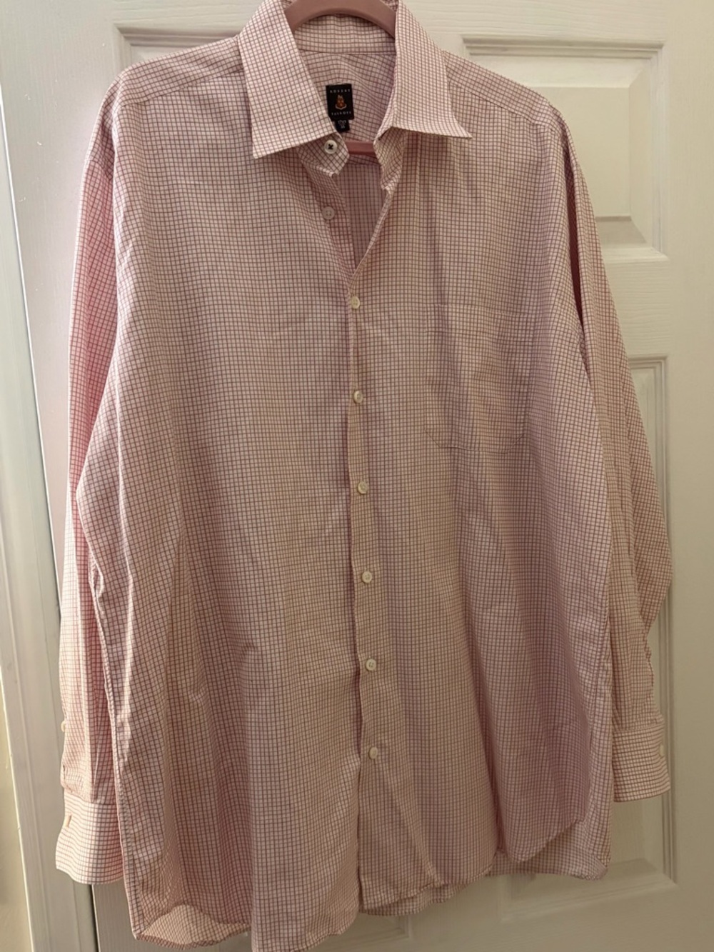 Robert Talbott Mens Dress Shirt 17.5 35 Red Check Cotton Long Sleeve Classic